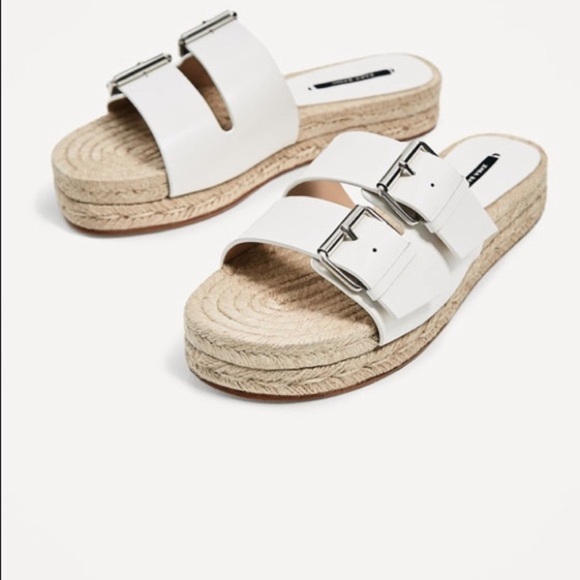 Zara White Leather Buckled Slides - Picture 4 of 5
